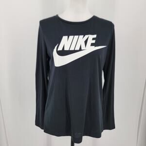 Nike Top Womens Small Black White Logo Poly Modal Blend Long Sleeves